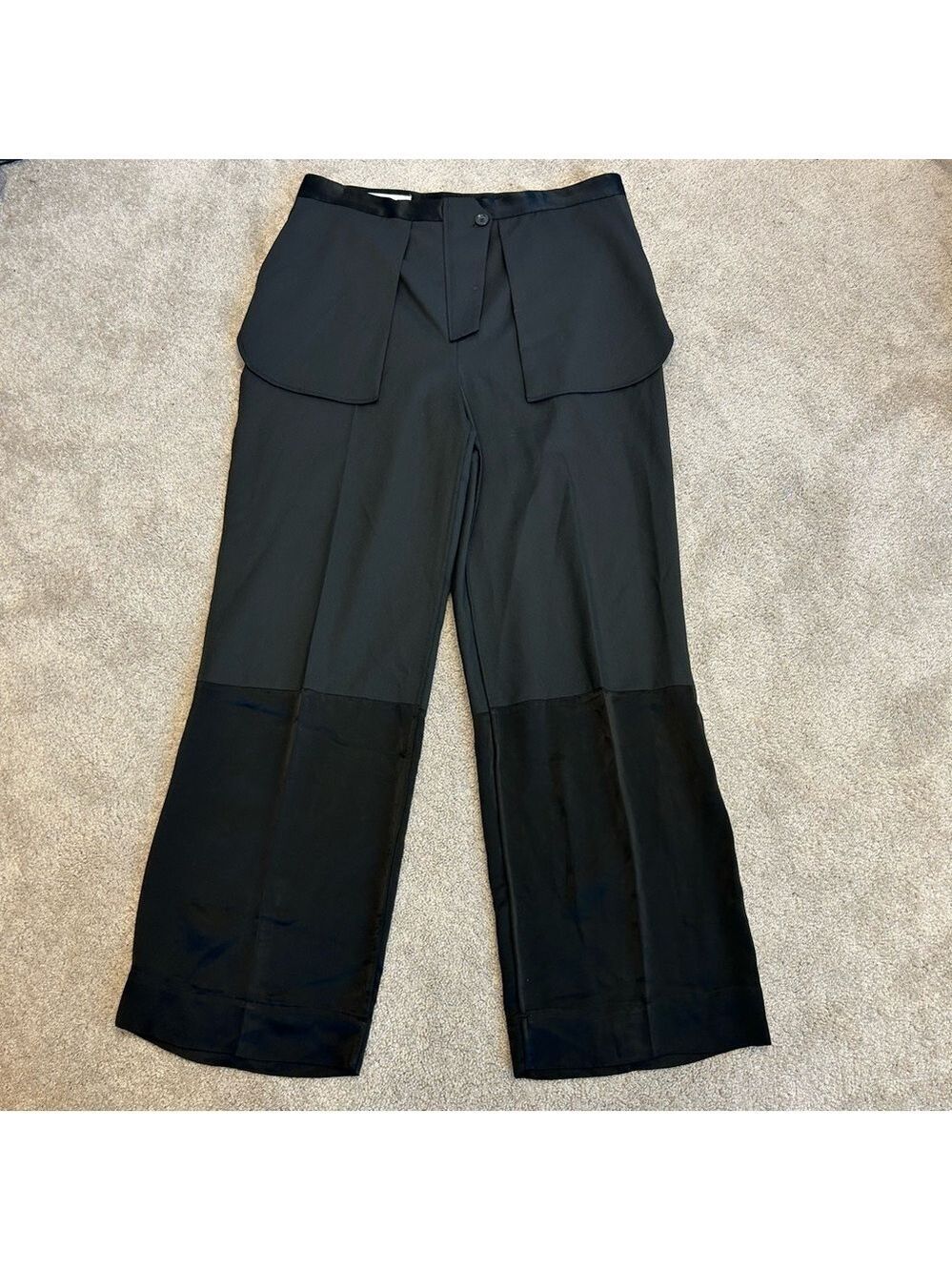 Zara Inside Out Tailored Trouser Dress Pants High Waisted Straight Leg Black XL